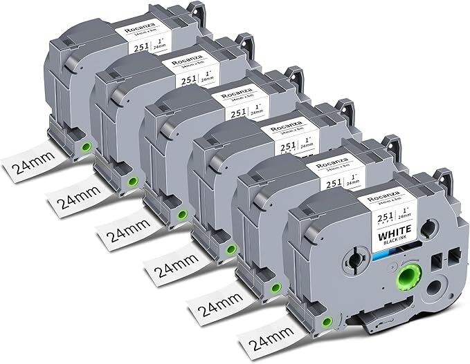 Replace for Brother TZe-251 24mm 0.94 Laminated White TZ Tape TZe251 PTouch Tape 1 Inch Work with Brother P Touch D600 E500 P700 P710BT P750W P910BT D410 PTD460BT D610BT Label Maker, 6-Pack