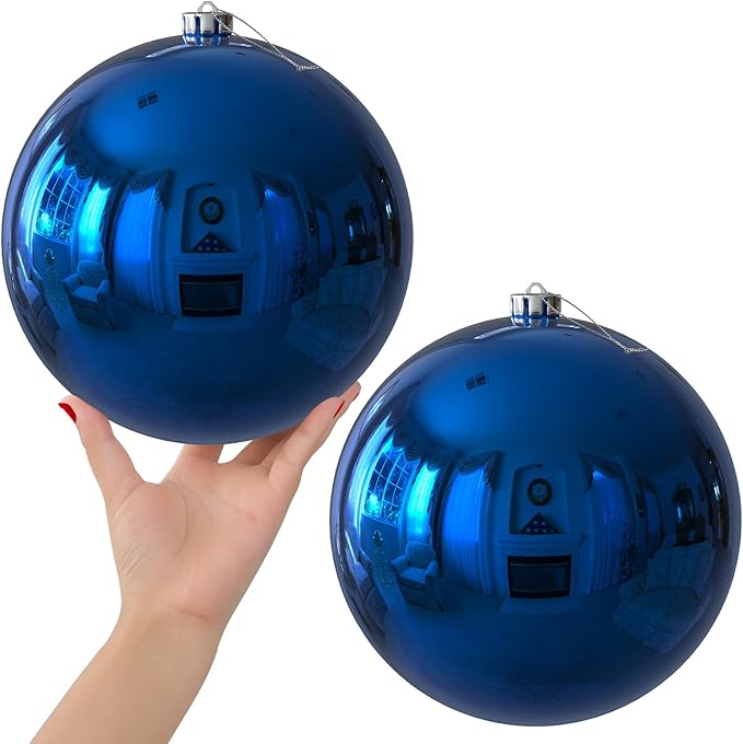 Royal Blue 8.0" Extra Large Christmas Ornaments - Christmas Tree Decoration Balls Shatterproof Hanging Shiny Balls for Birthday Holiday Wedding Decorations Set of 2pcs
