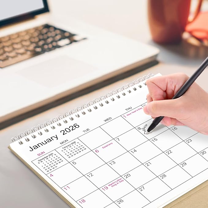 SKYDUE Small Desk Calendar 2025-2026, Jul. 2025 to Dec. 2026, 18 Months Small Desk Calendar with Planner Stickers, 8.5" x 7" Desktop Calendar Planner, Kraft