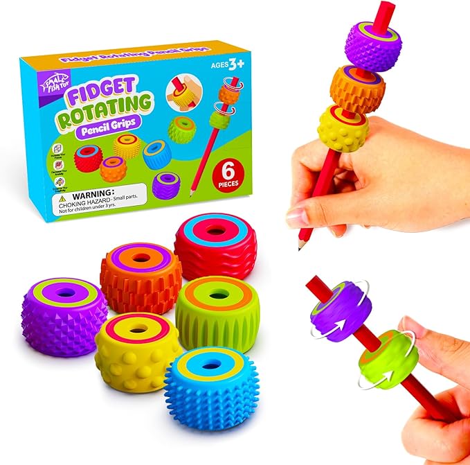 Sensory Fidget Toys for Kids Adults: Weighted Pencil Grips for Kids Handwriting Autism ADHD Tools- Silicone Textured Finger Spinners- Classroom Must Haves Anxiety Relief Items Stocking Stuffers