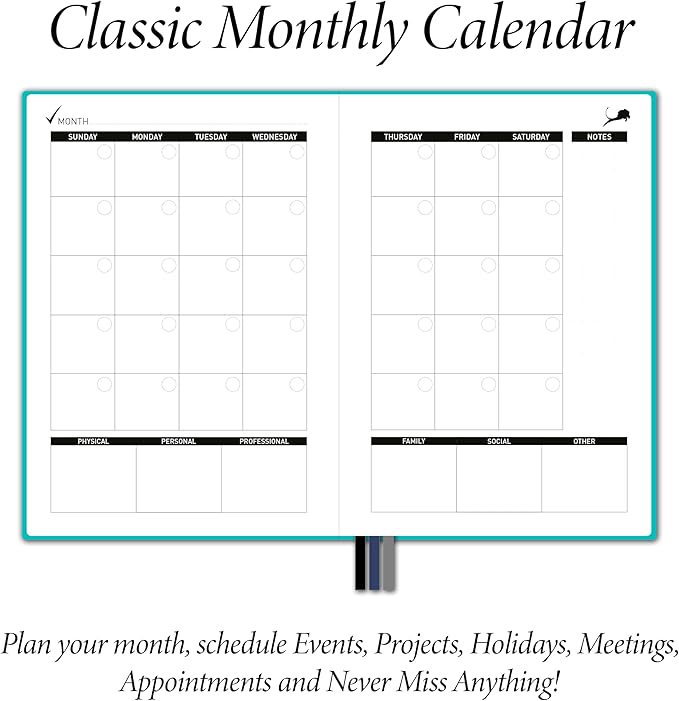 Daily Planner, Calendar and Gratitude Journal to Improve Time-Management, Productivity & Happiness | Vegan Leather Hardcover Organizer with Blank Dates, Undated 6 Months 24 Hour Agenda