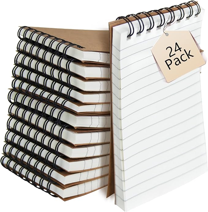 Memo Pads 24 packs, Small 3x5 Spiral Notepads, Office Style Mini Notebook, Small Notepad Pocket Size, Pocket Notebooks for Home, College, Work or School - Lined College Ruled Paper