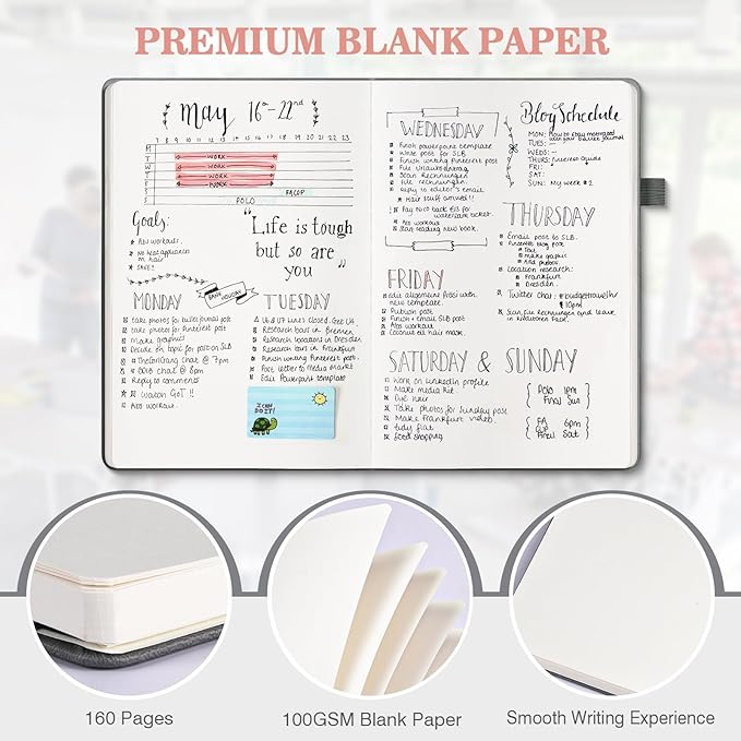 Blank Journal Notebook, 3 Pack A5 Sketch Book, Hardcvoer Sketchbook for Drawing with 100GSM Thick Paper, Leather Journal for Writing, Unlined Journal for Women, Men, School, 160 Pages, 5.7" x 8.4"