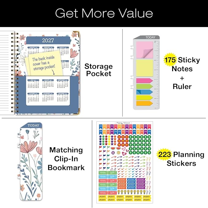 HARDCOVER 2026 Planner, 8.5"x11": 14 Months (November 2025 - December 2026), Daily Weekly Monthly Planner, Yearly Agenda, Bookmark, Pocket Folder and Sticky Note Set (Colorful Botanicals)