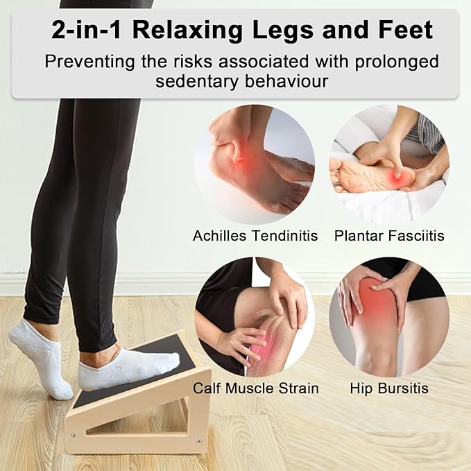 WOOD CITY Under Desk Footrest, 3 Heights Adjustable Foot Rest with Silicone Surface, 3 in 1 Non-Slip Foot Stool Improve Posture, Reduce Fatigue & Pain， Ideal for Home/Office/Gaming (Natural)