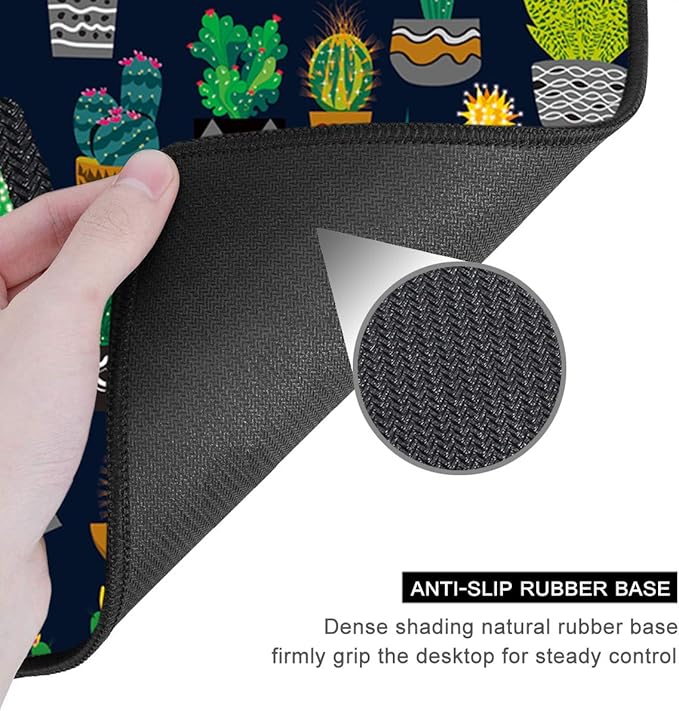 Auhoahsil Mouse Pad, 12 x 10 in Cactus Theme Computer Mouse Pad for Desk, Premium-Textured Non-Slip Rubber Stitched Edges Waterproof Square Mouse Mat for Gaming Work Wireless Mice, Black