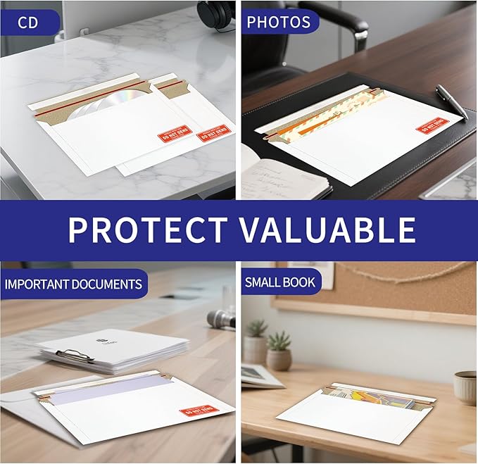 Cheardia 120 Pack Photo Document Mailers with Self Adhesive Seal, 13 x 9.25 Inch Rigid Mailers Stay Flat Cardboard Envelope with Label for CD, Photos, White