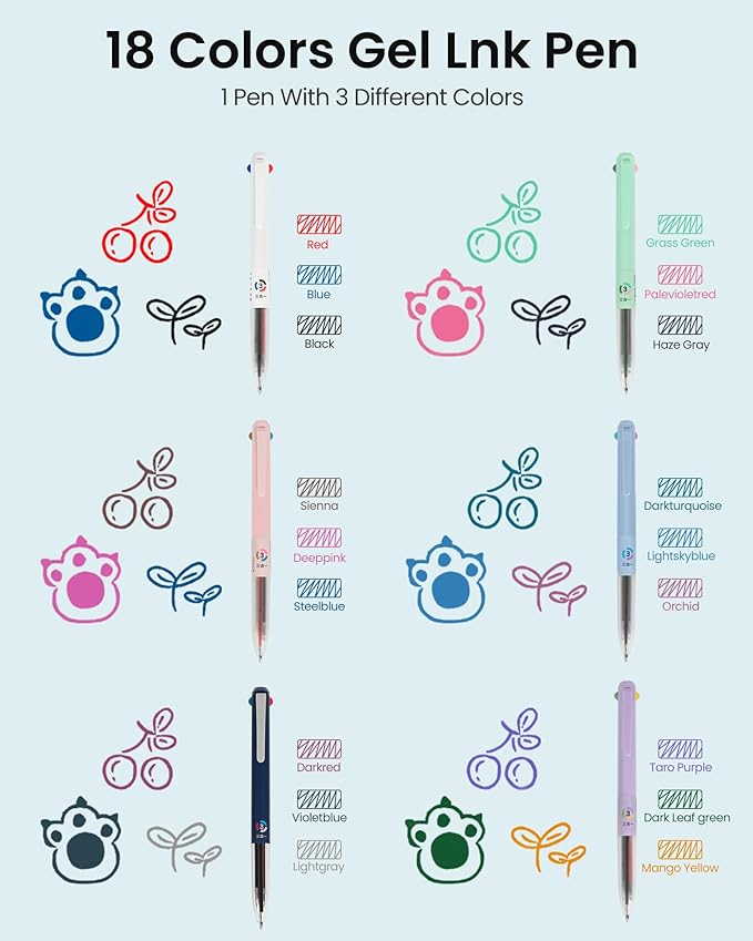 3-in-1 Retractable Gel Pens Colored - 0.5mm Fine Point Smooth Writing - Gel Ink Multicolor Gel pens for Journaling Planner, (Deeppink, Sienna, Steelblue)