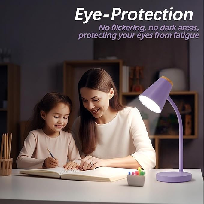 Desk Lamps for Home Office - Small LED Desk Lamp Touch Dimmable Reading Light for College Dorm Room - Adjustable Flexible Gooseneck Table Lamp for Bedside Bedroom Nightstand Purple