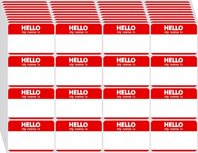 480 Pcs Name Tags Sticker Red, 3" x 2" Blank Hello My Name is Name Tag Stickers to Write On, Adhesive Hi My Name is Name Stickers, Name Labels for School,Classroom,Office,Party