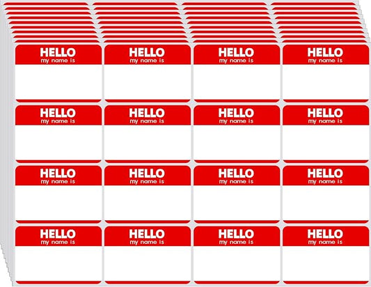 480 Pcs Name Tags Sticker Red, 3" x 2" Blank Hello My Name is Name Tag Stickers to Write On, Adhesive Hi My Name is Name Stickers, Name Labels for School,Classroom,Office,Party