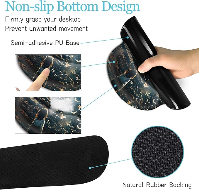 Anime Book Mouse Pad Set Large Desk Matt for Desktop, Ergonomic Mouse Pad with Wrist Rest, Gaming Mousepad Wrist Support Keyboard Mat Cup Coaster Set Cute Desk Accessories for Women Girl