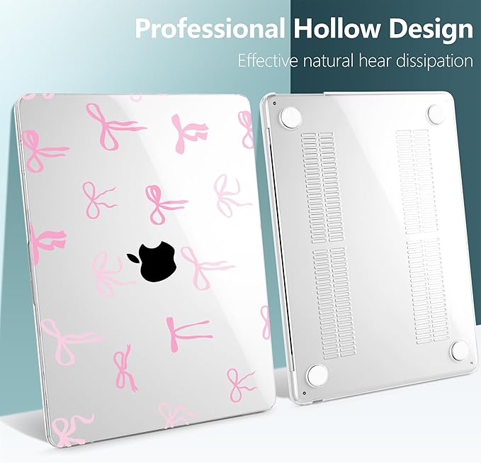 DONGKE Compatible with M4 MacBook Air 15 inch Case 2025-2023 A3241 A3114 A2941 M3 M2 Retina Display Touch ID, Plastic Hard Case & Keyboard Skin for MacBook Air 15" - Pink Bows