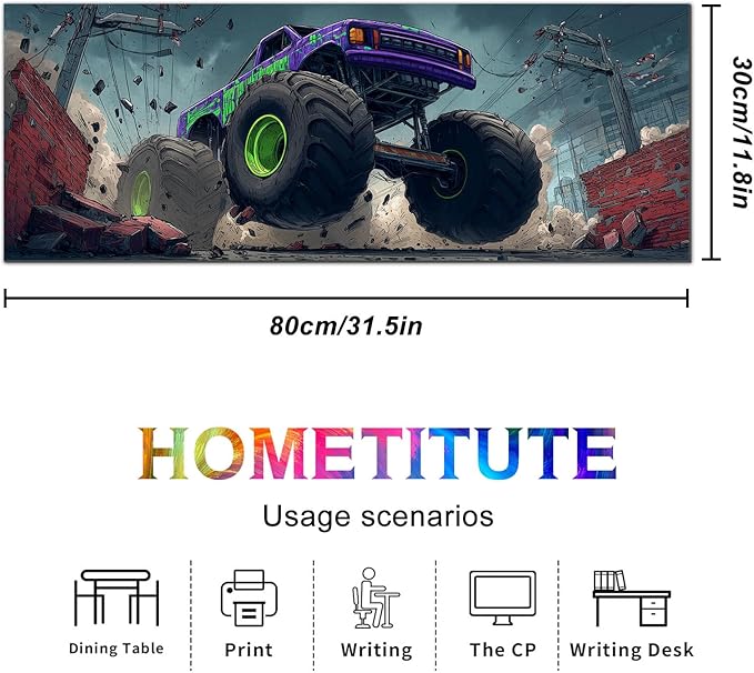 HOMETITUT Truck Gaming Mouse Pad XL Desk Pad 31.5 x 11.8 Inch Large Extended Keyboard Mat Computer Non Slip Waterproof Desk Mat for Office Gamer Accessories Home Setup