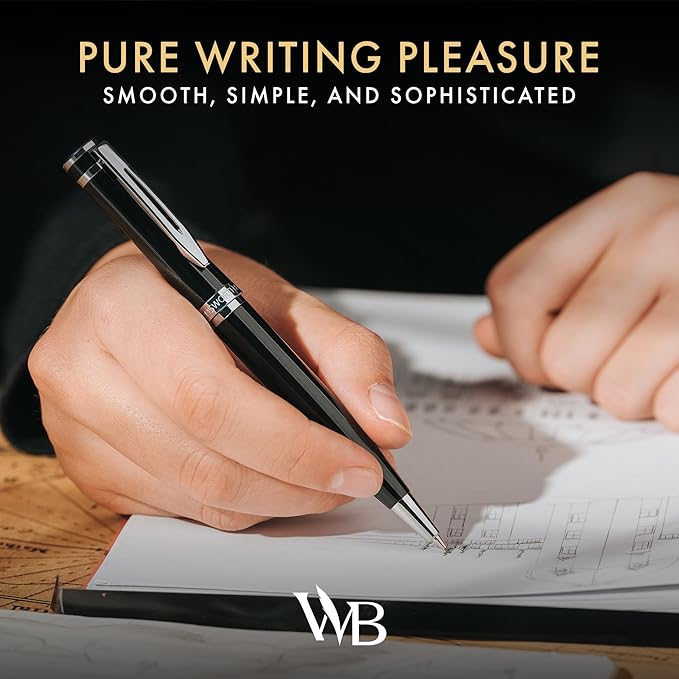 Wordsworth and Black Mechanical Pencil Graphite Lead- Stunning Luxury Metal Pencil, Black Lacquer Chrome Finish, 0.7mm Led, Best Gift Set for Men & Women, Professional Executive Office Pencils