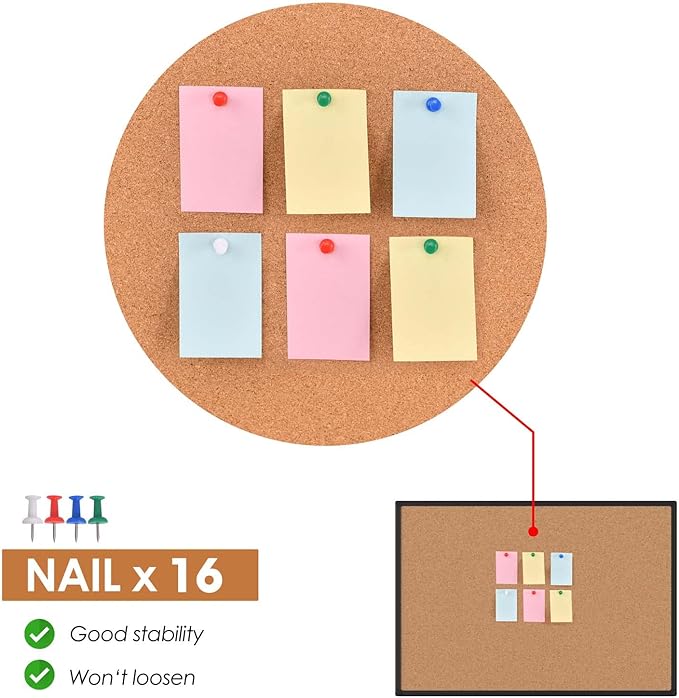 Board2by Cork Board Bulletin Board 20 x 30, Black Aluminium Framed Corkboard, Office Board for Wall Cork, Large Wall Mounted Notice Pin Board with 16 Push Pins for School, Home & Office