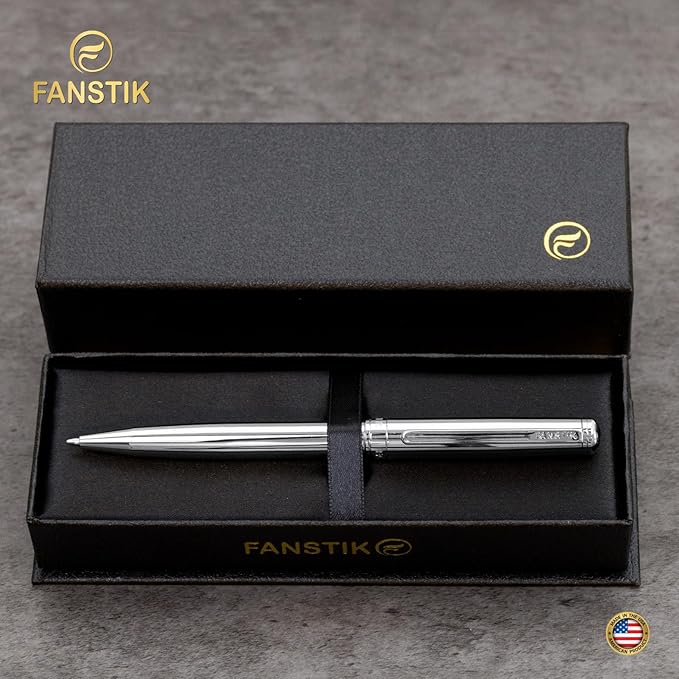 Customized Silver Luxury ballpoint pen (Made In USA) fancy gift set for women, Chrome Finish, Professional executive pen gift set for men (Lux Custom-BallPoint Silver)