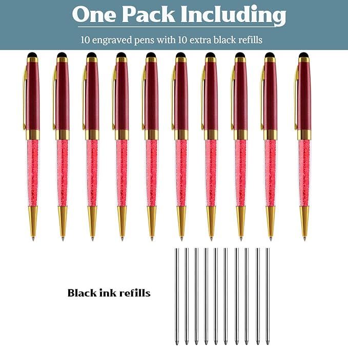 Ancolo Personalized Ballpoint Pens Beautiful Crystal-Custom Advertising Massage - Engraved Team Name, Phone Number, Slogan Perfect for Bank, Office, Hotel Lobbies - 10 Pens/Box