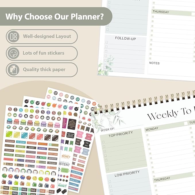 Weekly To Do List Notepad, Undated Planner with 52 Sheets (8.5''x11''), Desk Weekly Planner for Women & Man, Home School & Work