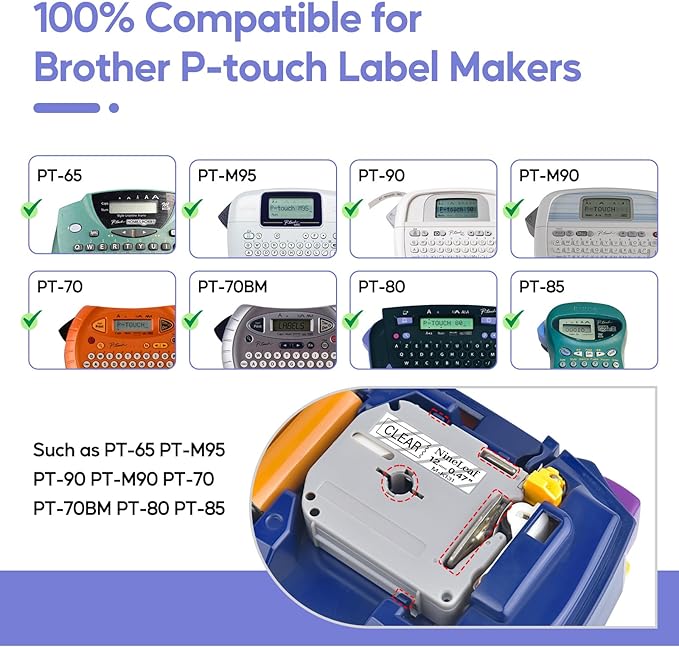 NineLeaf 4 Pack Compatible for Brother P-Touch M Tape M-K131 M-K131S MK131 M131 12mm 0.47'' Black on Clear Label Tape for PT-70BBVP PT-70BMH PT-70HK PT-70HOL PT-70HOT Label Maker