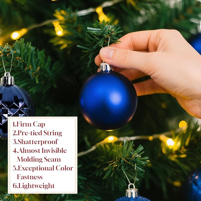 Christmas Tree Decorations Ornament Set, 60ct 2.36 Inches Blue Shatterproof Christmas Ball Ornaments, Hanging Ball for Xmas Holiday Wedding Party Decor