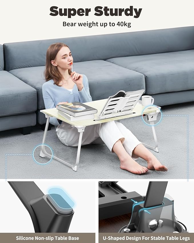 Laptop Desk for Bed, SAIJI XX-Large Foldable Bed Tray Table for Eating Breakfast, Writing, Working, Gaming, Drawing with Storage Drawer, Handrest Bookstand, Tablet Stand, Phone Stand(Black Cherry)