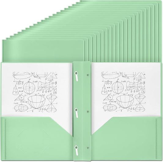 Yeaqee 30 Plastic Folders with Pockets and Prong Plastic Folders with 2 Pockets Pocket for Office, School for Students, Teachers, Office Workers (Sage Green)