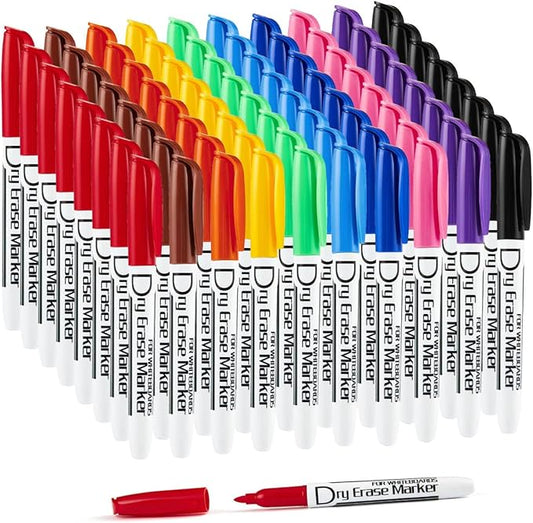 Volcanics Skinny Dry Erase Markers Bulk Fine Tip for Kids Small Whiteboard Markers Thin Pack of 80, Assorted Colors