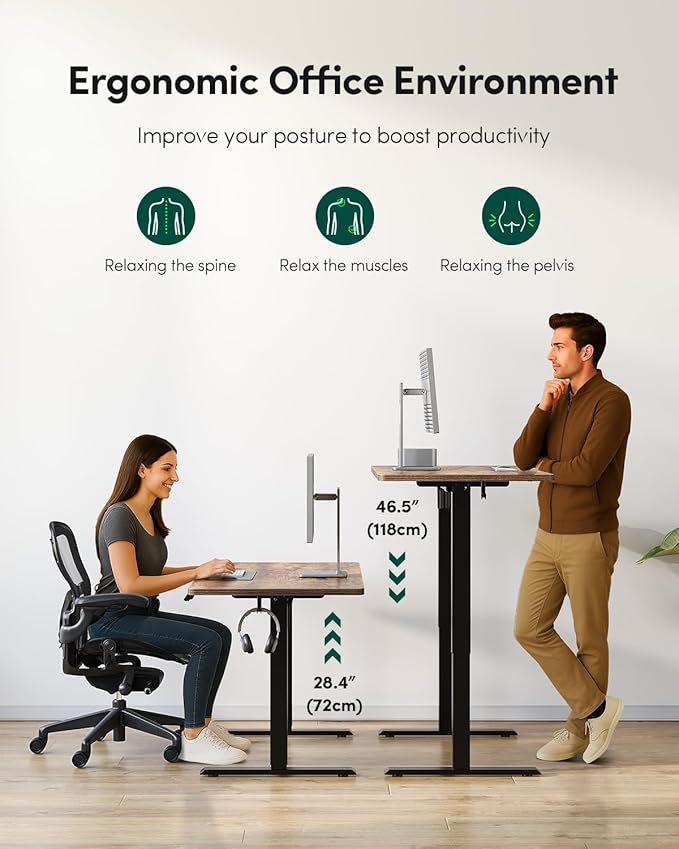 FEZIBO One-Piece Standing Desk Adjustable Height Stand up Home Office Desk, 32x24 Inch Electric Standing Computer Desk, with 4 Memory Presets, Fixable casters, Rustic Brown