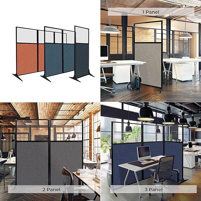 Versare Workstation Partition | Portable Wall Divider | Modern Office Cubicle | Free Standing Privacy Screen | Flexible Work Space | 33" x 70" Ocean Fabric Panels
