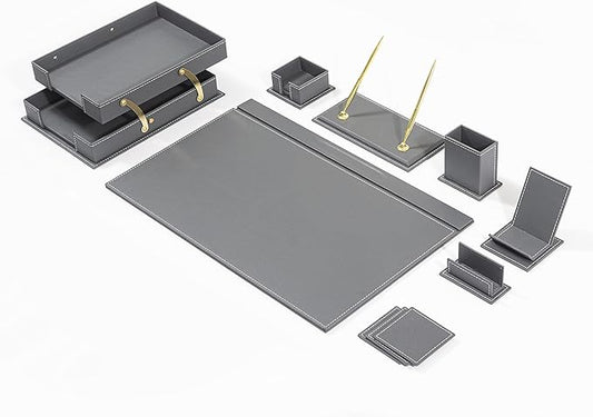 MOOGCO Bonded Set - Desk Accessories - Leather Desk Organizer - Bonded Leather Set - Office Desk Accessories - Home Office Accessories - Desk Supplies - Leather Desk Set - Office Accessories