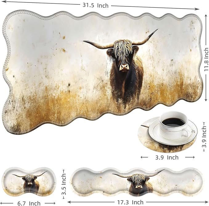 Large Mouse Pad and Keyboard Wrist Rest, Desk Pad for Keyboard and Mouse, 4-in-1 Large Gaming Mouse Pad with Wrist Support, Desk Mat for Home Office Study Game-Vintage Highland Cow