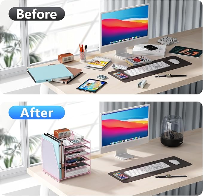 gianotter Desk Organizers and Accessories, 6-Tier Paper Organizer with Magazine rack, File Organizer for Desk, Desk Organizers for Women, Pink Office Decor (Pink)