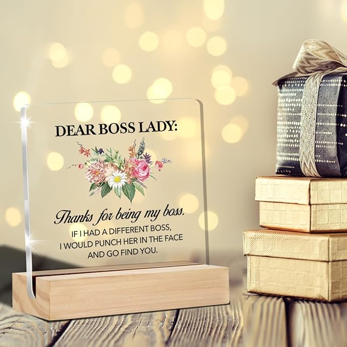 Boss Gifts for Women Dear Boss Lady Clear Desk Decorative Sign Appreciation Boss Lady Gift Floral Acrylic Sign with Stand Table Plaque Sign Keepsake