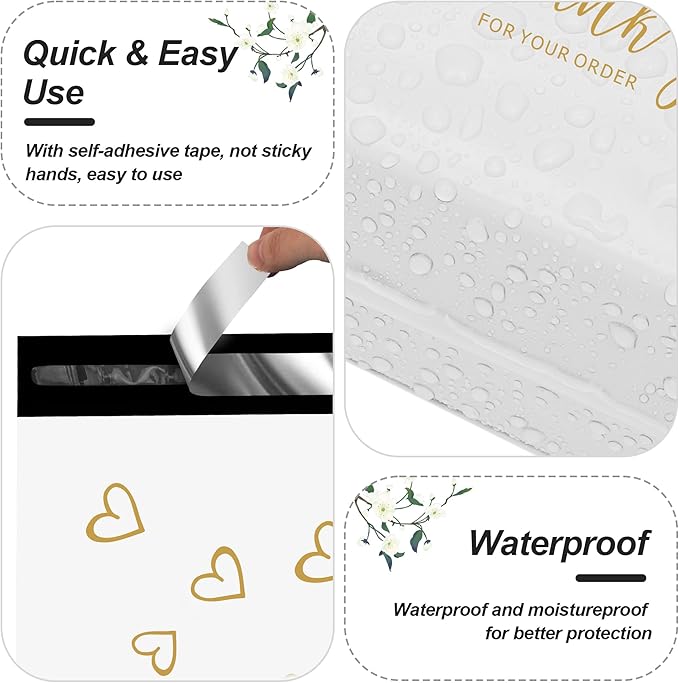 JinRuiKJ Thank You Poly Mailer 6x9 Inch 100 PCS, Shipping Bags for Clothing, Packaging Bags for Small Business, Strong Adhensive, Waterproof and Tear-Resistant Mailing Envelopes, White