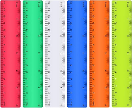 Zonon 6 Pcs 6 Inch Ruler Bulk Colorful Plastic Flexible Straight Metric Rulers with Centimeters and Inches Drafting Measuring Tool for Classroom School Students Education