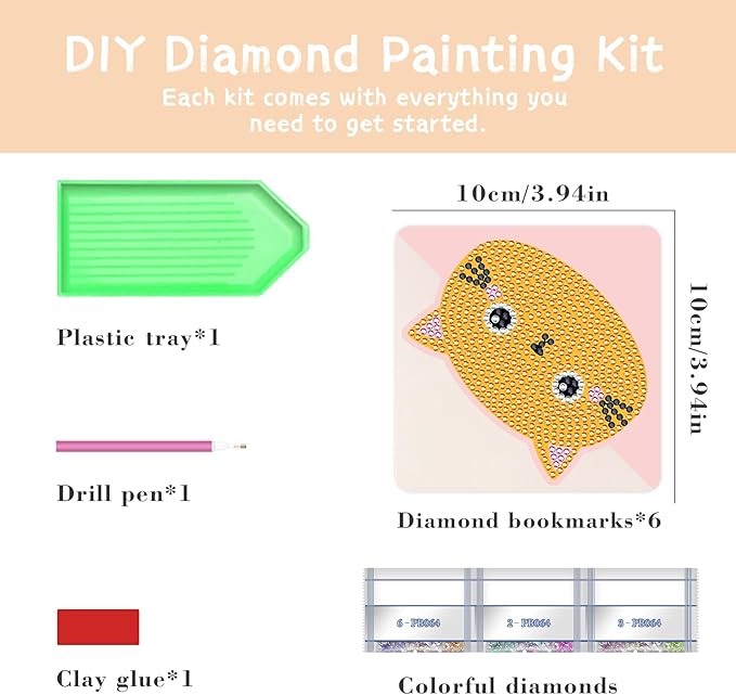 6 PCS Diamond Art Bookmarks, Cute Cat Diamond Painting Bookmarks for Book loverss DIY Bookmark Corner for Adults Beginner Craft Gift