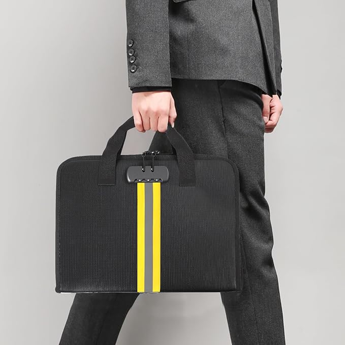 Accordion File Organizer with Combination Lock,Fireproof Expanding File Folder with Multi Pockets,13 Pockets Document Organizer with Handle & Labels,Portable Home Travel Safe Storage Letter A4 Files