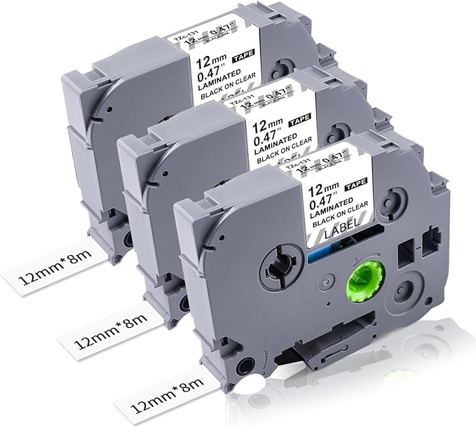 3-Pack TZ Tape 12mm Clear Replacement for Brother TZe-131 TZ-131 P Touch Label Tape 12mm 0.47 Laminated Black on Clear Label Maker Tape Work for Brother Ptouch PT-D600 PT-D200 PT-D210 PT-D400