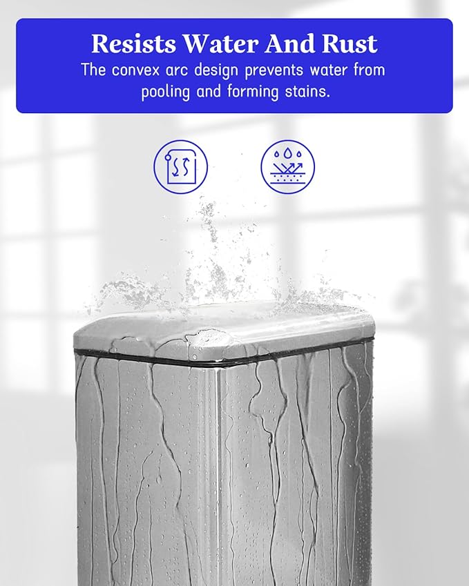 Rubbish Bin with Lid, 10 L, Stainless Steel Waste Bin, Bathroom, Pedal Bin, Stainless Steel for Bathroom, Bedroom and Office