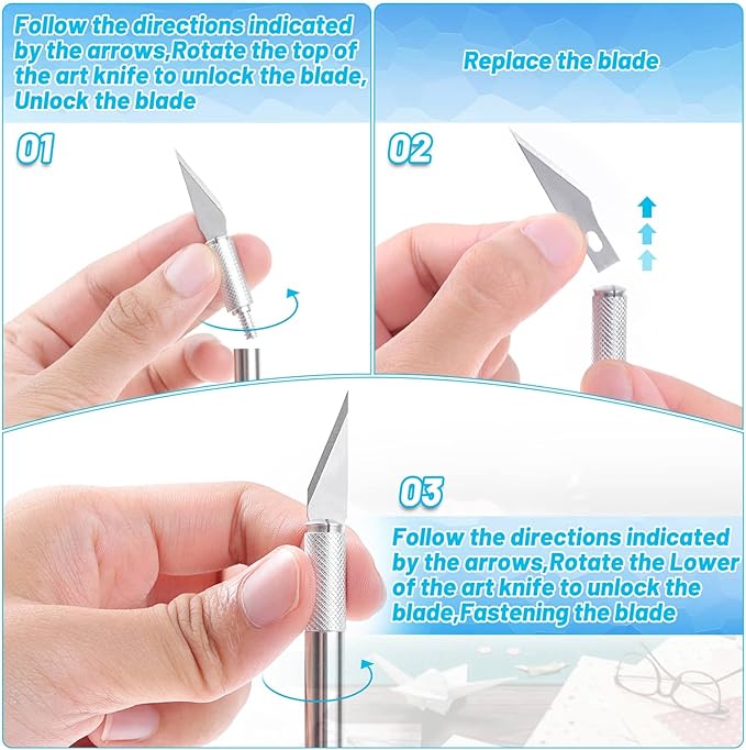 Anezus Exacto Knife Hobby Cutter with A4 Self Healing Cutting Mat Hobby Knife Set with 30 PCS Exacto Blades Precision Art Knife for Crafts Paper Scrapbooking Stencil