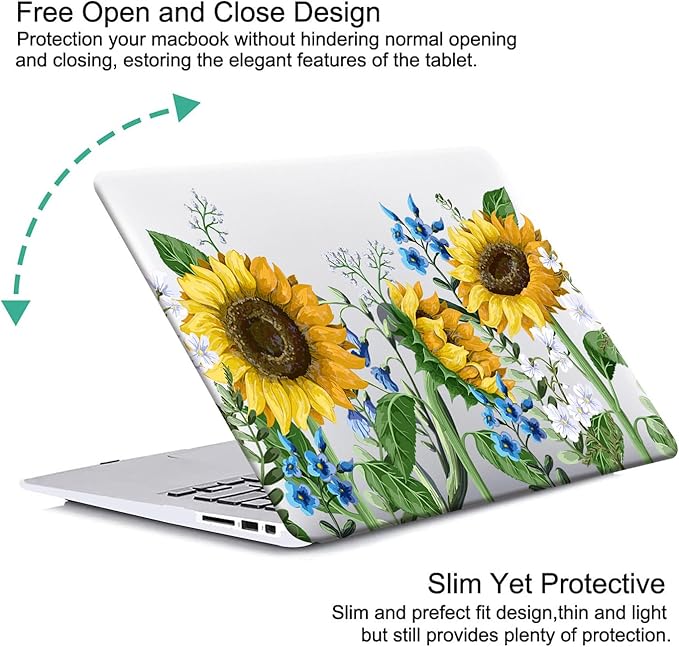 KEROM Compatible for MacBook Air 13 inch Case 2025-2022 M4 M3 M2 A3240 A3113 A2681, MacBook Air M4 13 inch Case, Protective Plastic Hard Shell & Keyboard Cover for Mac Air 13.6'', Sunflower
