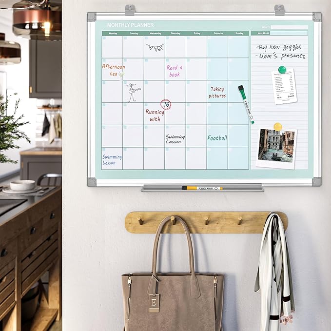 MAKELLO Dry Erase Calendar for Wall, White Board Calendar with Next Month for Office, Family, Kitchen and Bedroom, 24x18 inches