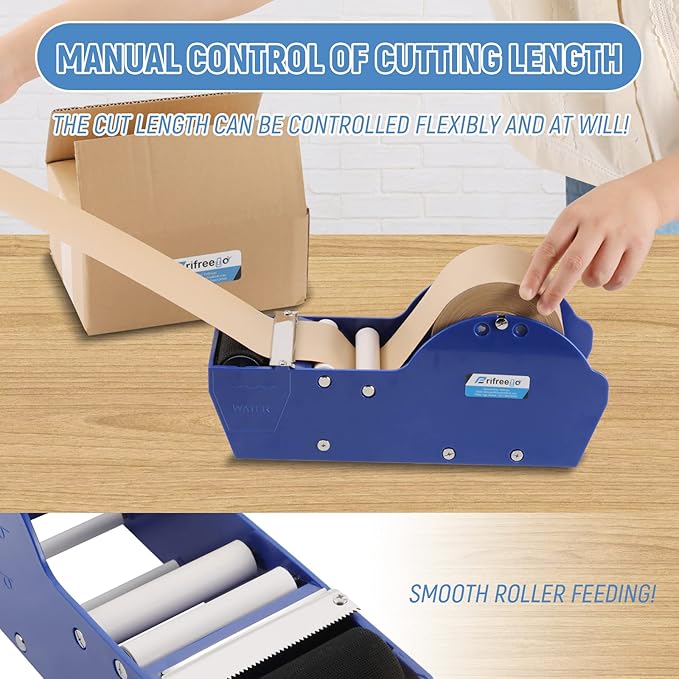 Water-Activated Tape Dispenser, Manual Kraft Gum Tape Dispenser, Width Adjustable 1.18-3.15", Light Weight & Portable Packing Tape Dispenser Set, Blue