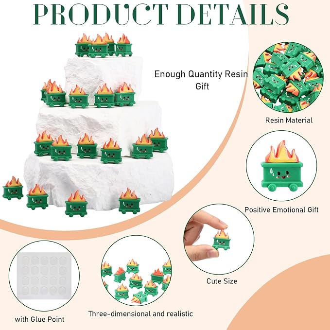 40 Set Resin Dumpster Trash Shape with Fire Gift Team Employee Appreciation Gift Emotional Desk Accessories for Staff Teacher Office Coworker Nurse Medical Volunteer Favor (Green)