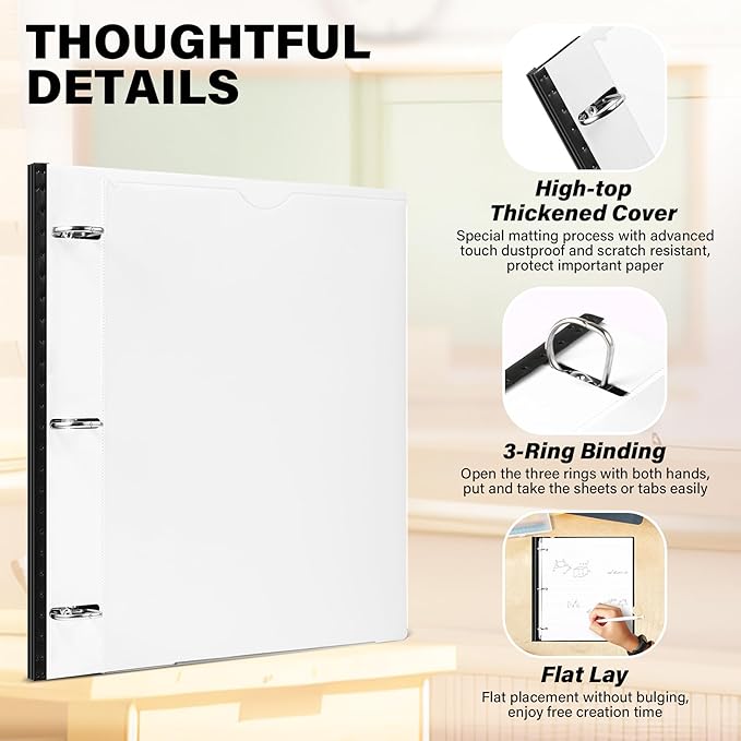 12 Pack Telescoping 3 Ring Binder 1 Inch, Flexible Thin Binder with Customized Front Cover, Holds Up 225 Sheets, School Office Supplies, White