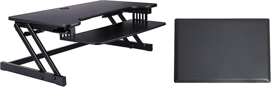 Rocelco 37.5" Deluxe Height Adjustable Standing Desk Converter with Anti Fatigue Mat BUNDLE - Quick Sit Stand Up Computer Workstation Riser - Large Retractable Keyboard Tray - Black (R DADRB-MAFM)
