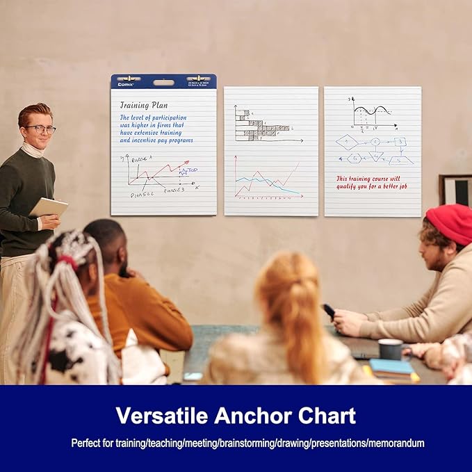 Comix Lined Sticky Easel Pad, 25 x 30 Inches Flip Chart Paper for Teachers, Large Self Stick Easel Paper, 30 Sheets/Pad, 10 Pads/Pack