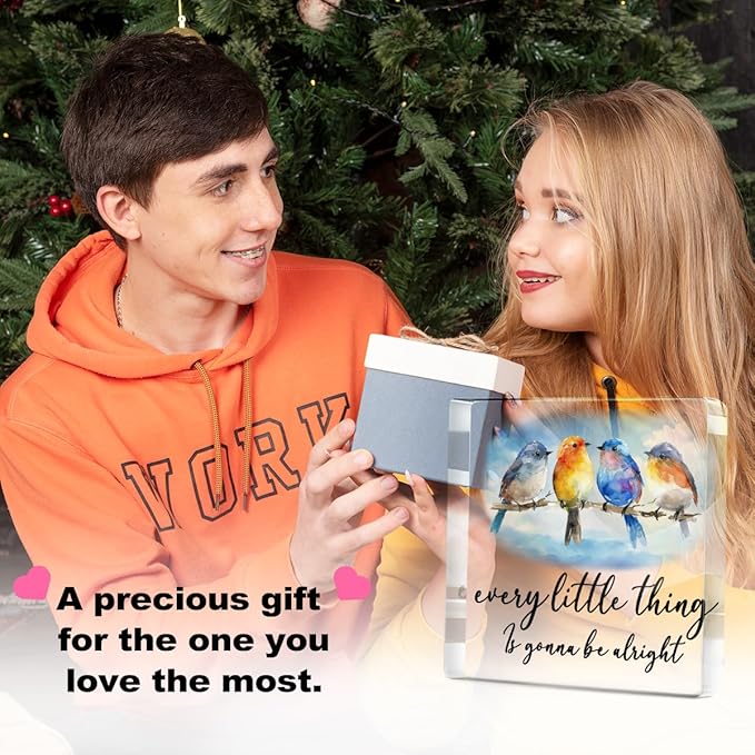 Inspirational Gifts for Women Men Friends, Cute Watercolor Bird Decor Acrylic Sign- Every Little Thing Is Gonna Be Alright, Uplifting Gifts, Positive Quotes Desk Decorative Signs for Home