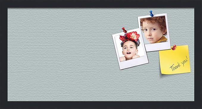PinPix 24x12 Inch Cork Bulletin Board. This Decorative Framed Pin Board Comes with Soft Blue Design and a Satin Black Frame. Ideal for Home Office Decor or Message Board (PinPix-1814)